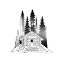 log cabin, woods tattoo design idea