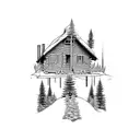 log cabin, woods tattoo design idea