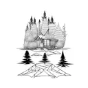 log cabin, woods tattoo design idea
