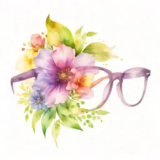 purple eyeglasses with colourful flowers ontop  tattoo design idea
