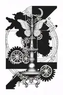 libra scale, oblation, gear, binary code for 27, lamb, butterfly, champaca tattoo design idea