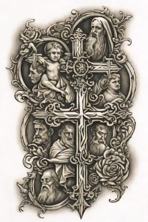 cross family religious  tattoo design idea