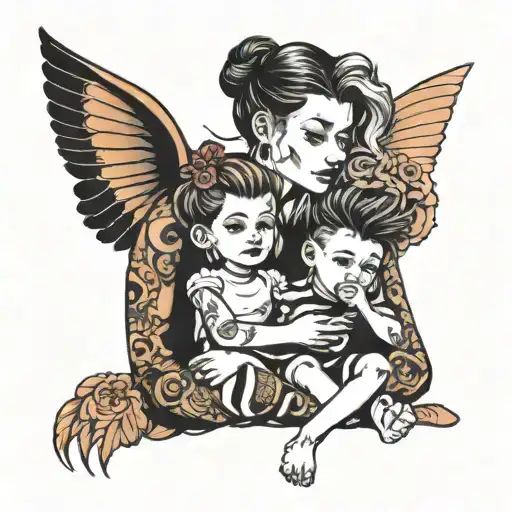 daughter, mom, dad and son sitting together tattoo design idea