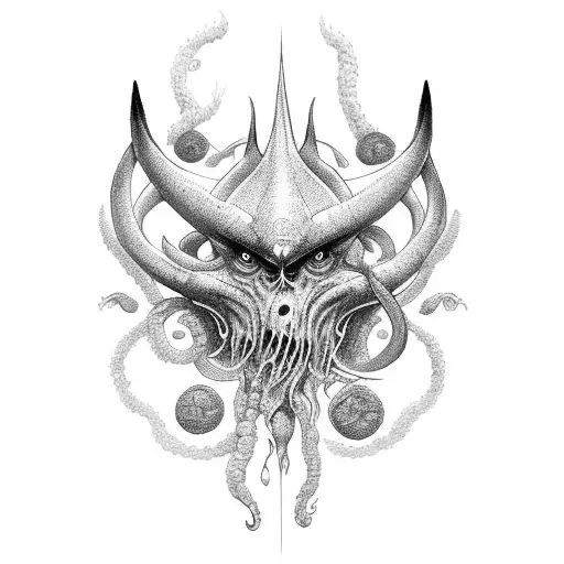 mistical creature with power, respect and thing related to the sea tattoo design idea