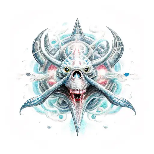 mistical creature with power, respect and thing related to the sea tattoo design idea