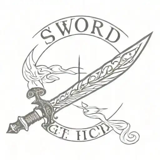 sword with the inscription get rich in gothic style tattoo design idea