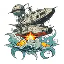 VCX-100 Star Wars ship sailing through stormy tattoo design idea