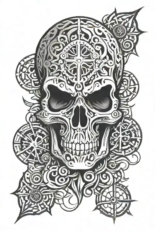 bionic skull surrounded tattoo design idea