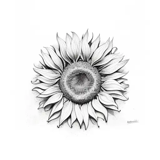 Sunflower petals one-line tattoo design idea