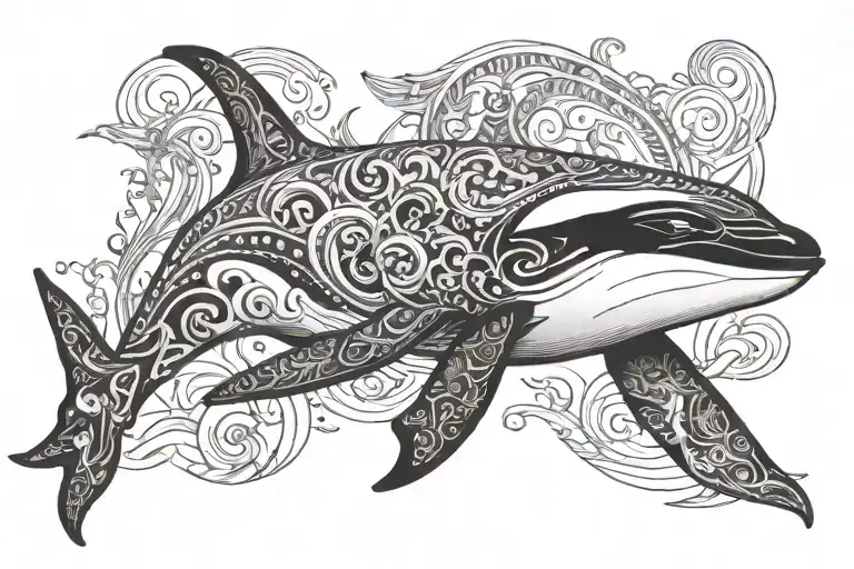 killer whale puppet controled by hand tattoo design idea