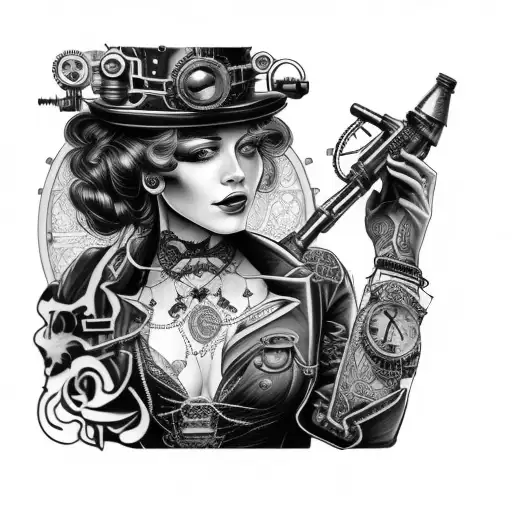 a woman with a steampunk tattoo tattoo design idea