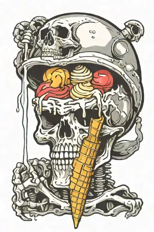 skeleton eating ice cream cone melting tattoo design idea
