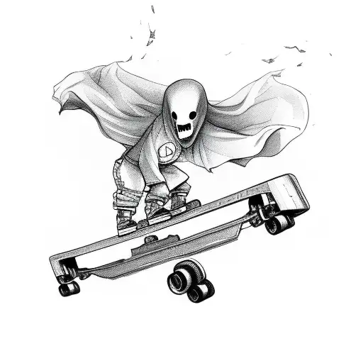 ghost rollerskating tattoo design idea