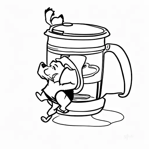 winnie the pooh sitting in a coffee mug tattoo design idea