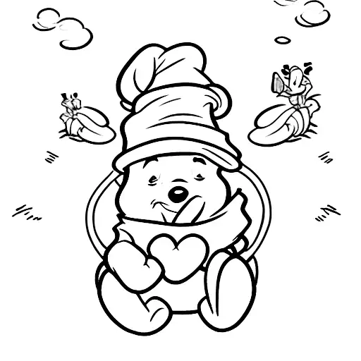 minimalistic Winnie the Pooh sitting on a coffee mug tattoo design idea