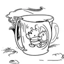 minimalistic Winnie the Pooh sitting on a coffee mug tattoo design idea