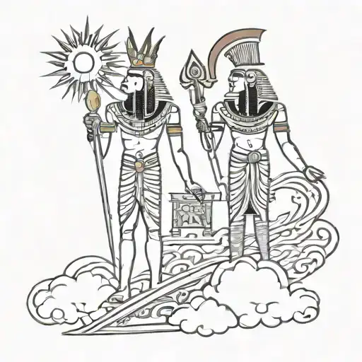 Osiris and Sun God "Ra" With Clouds and Flames  tattoo design idea