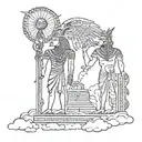 Osiris and Sun God "Ra" With Clouds and Flames  tattoo design idea