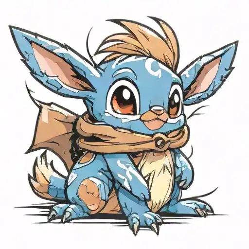 stitch holding eevee pokemon tattoo design idea