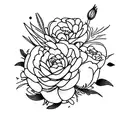 algo que lembre a banda bts, com flores de peonia, baleia julbarte, borboletas tattoo design idea