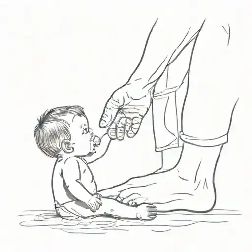 baby stepping on father's feet tattoo design idea