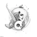 Mujer con alas dando teta a un bebe. tattoo design idea
