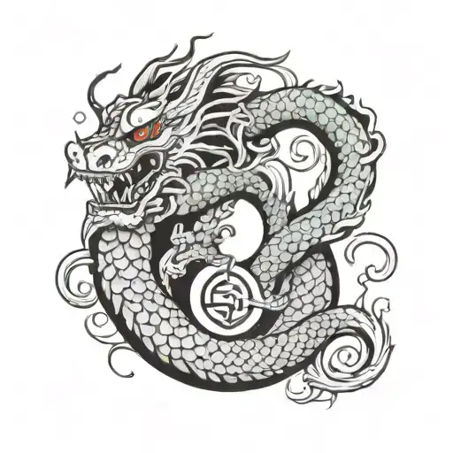 korean dragon that wraps around the tricep with a ying-yang in the curl tattoo design idea