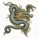 korean dragon that wraps around the tricep with a ying-yang in it tattoo design idea