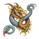 korean dragon that wraps around the tricep with a ying-yang in it tattoo design idea