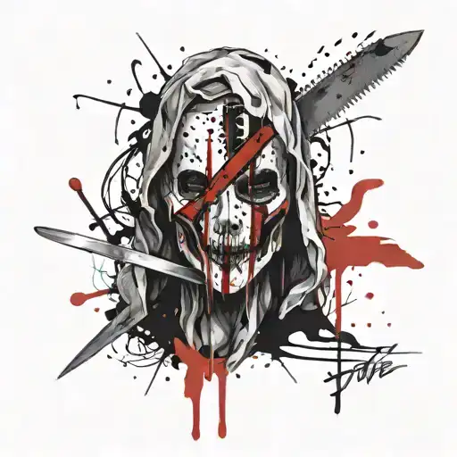 ghost face holding bloody knife tattoo design idea
