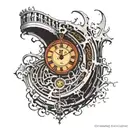 Tattoo clock inside them stairs in the form of a spiral time shows 6 hours 13 minutes the right side of the clock turns into tattoo design idea