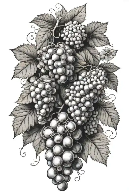grapes, little angel and hydrangea tattoo design idea