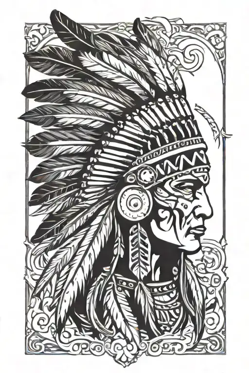 American Indian head dress smoking tattoo design idea