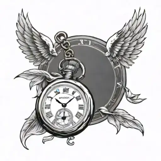 Hermes wing rose pocket watch tattoo design idea