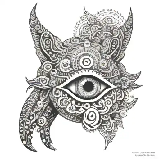 An intricate tattoo combining elements of Mahadev's third eye and Shivi's favorite animal tattoo design idea