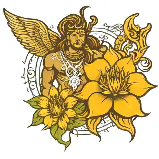 A new-school style tattoo featuring Mahadev's trident and Shivi's favorite flower tattoo design idea