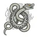 A new-school style tattoo of Mahadev's snake wrapped around Shivi's name in a unique font tattoo design idea