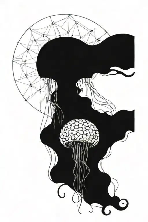 A psychedelic jellyfish merging with a sacred geometry pattern tattoo design idea