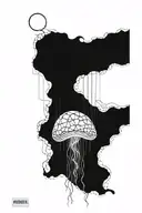 A psychedelic jellyfish merging with a sacred geometry pattern tattoo design idea