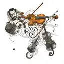 minimalist tattoo design for 3 brothers who are a violinist, flutist and guitarist tattoo design idea