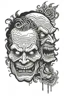 Two face monster one smiling one crying teatre grunge and dark tattoo design idea