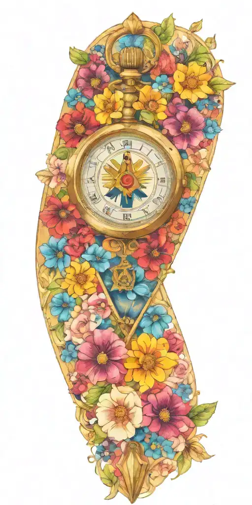 Masonic square and compass, bright coloured japanese flowers, knights Templar 1 pocket watch  tattoo design idea