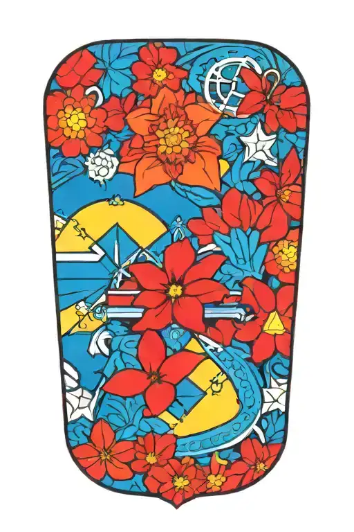 Masonic square and compass, bright coloured japanese flowers, knights Templar 1 pocket watch  tattoo design idea