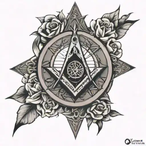 square and compass freemansonry tattoo design idea