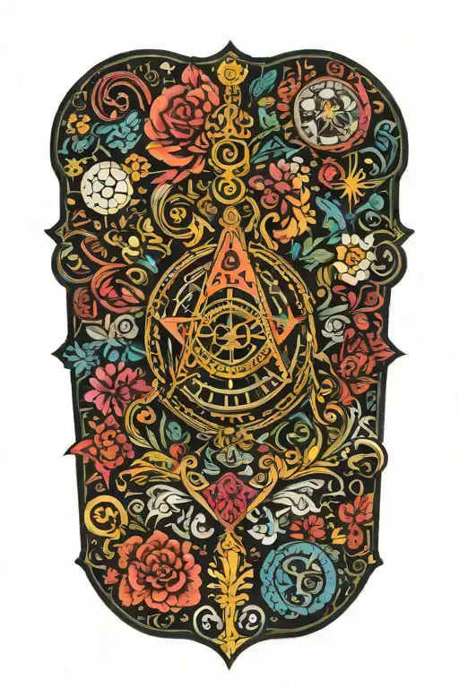 Masonic square and compass, bright coloured japanese flowers, knights Templar 1 pocket watch  tattoo design idea