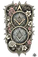 A neotraditional tattoo design featuring a Masonic compass and square intertwined with Disney characters in a Japanese cherry blossom background tattoo design idea