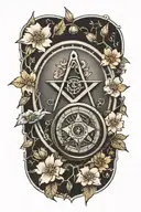 A neotraditional tattoo design featuring a Masonic compass and square intertwined with Disney characters in a Japanese cherry blossom background tattoo design idea
