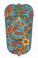 Masonic square and compass, bright coloured japanese flowers, knights Templar 1 pocket watch  tattoo design idea