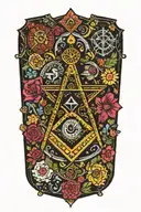 Masonic square and compass, bright coloured japanese flowers, knights Templar 1 pocket watch  tattoo design idea