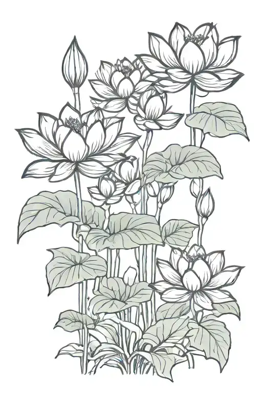 lotus flower growing trees with leafs tattoo design idea